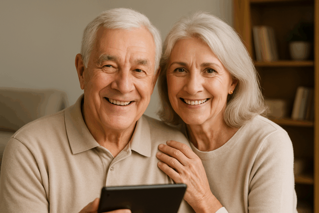 physiotherapie zu hause Altes Ehepaar mit Tablet PC